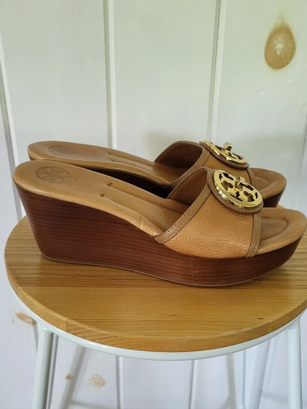 Tory Burch Tan Leather Platform Wedge Sandals